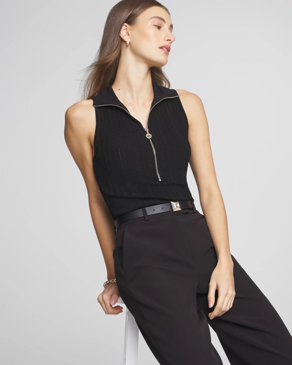 Half Zip Rib Halter Sweater Tank | White House Black Market